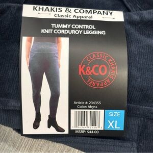Khakis & Company Abyss Corduroy Leggings XL blue NEW tummy control